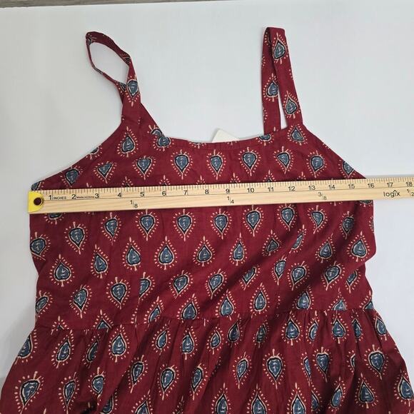 NWT Maroon Buti Printed Cotton Long Dress Pompom Lace Shoulder Straps  XL - Picture 6 of 8